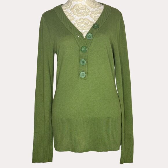 Sundance Sweaters - Sundance Catalog V Neck Pullover Sweater 1/4 Button Front Green S bv
